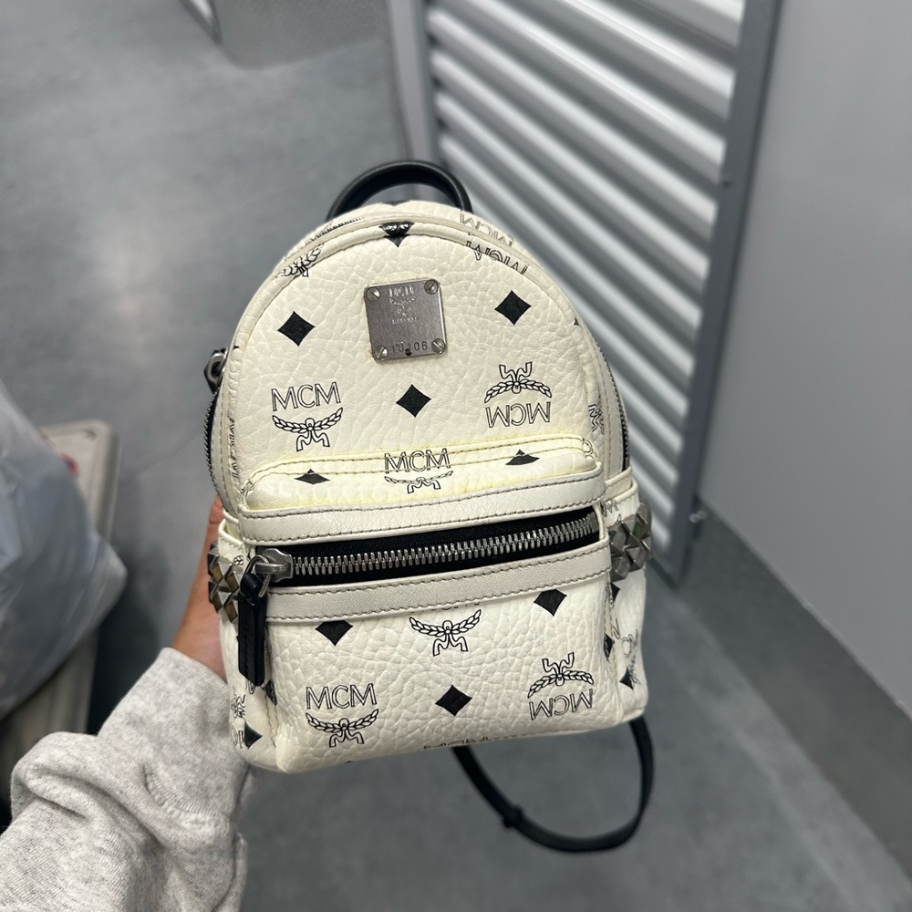 MCM Ivory Logo Mini Backpack